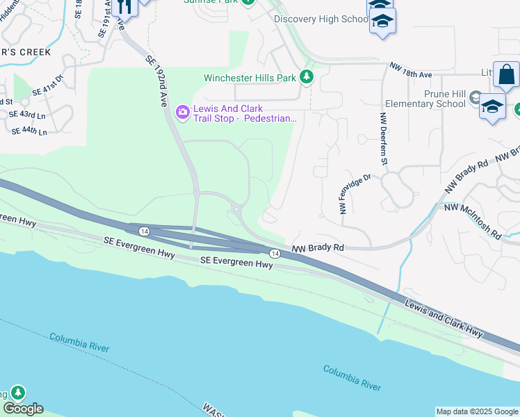 map of restaurants, bars, coffee shops, grocery stores, and more near SE Ascension Dr in Camas