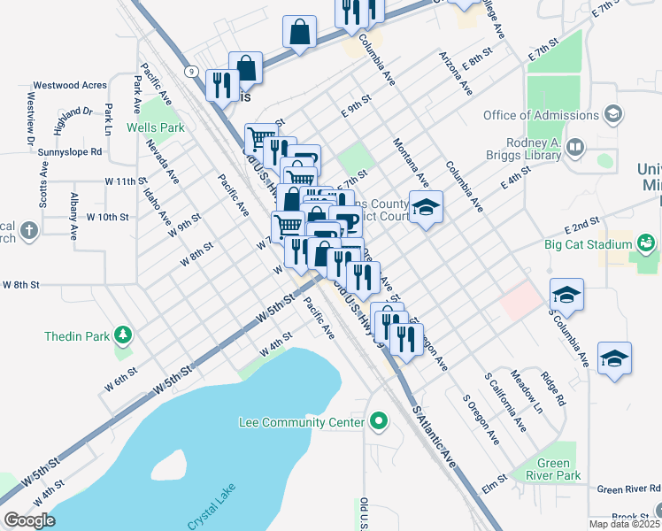 map of restaurants, bars, coffee shops, grocery stores, and more near 11 West 5th Street in Morris
