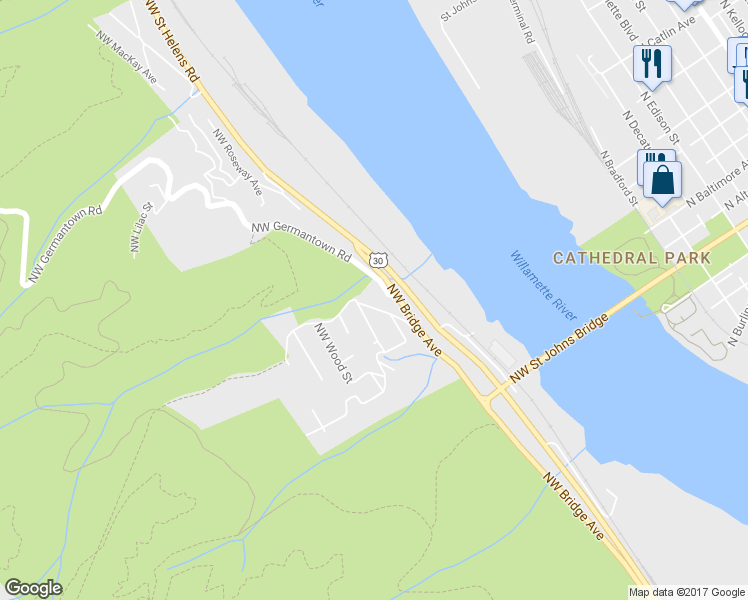 map of restaurants, bars, coffee shops, grocery stores, and more near 8839 Northwest Springville Road in Portland