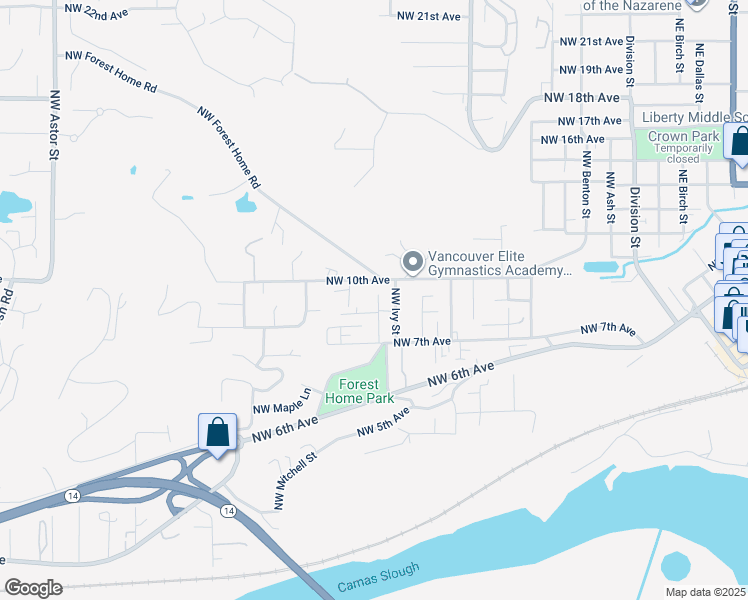 map of restaurants, bars, coffee shops, grocery stores, and more near 809 Northwest Logan Street in Camas
