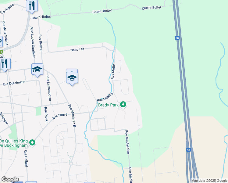 map of restaurants, bars, coffee shops, grocery stores, and more near Rue Matte in Gatineau
