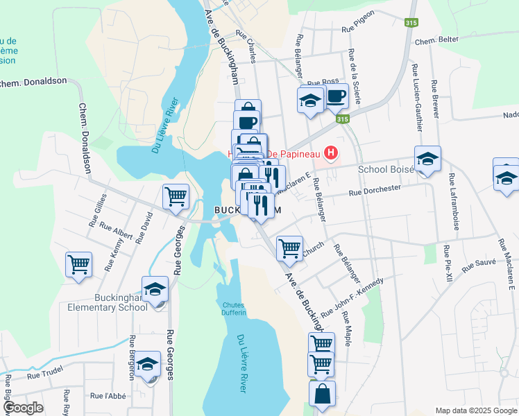 map of restaurants, bars, coffee shops, grocery stores, and more near 515 Rue Charles in Gatineau