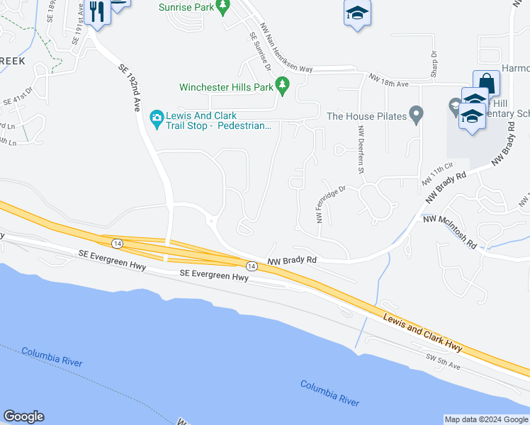 map of restaurants, bars, coffee shops, grocery stores, and more near 4717 Southeast Ascension Drive in Camas
