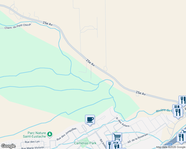 map of restaurants, bars, coffee shops, grocery stores, and more near 568 25e Avenue in Saint-Eustache