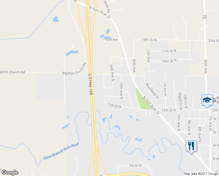 map of restaurants, bars, coffee shops, grocery stores, and more near 1607 14th Lane North in Princeton