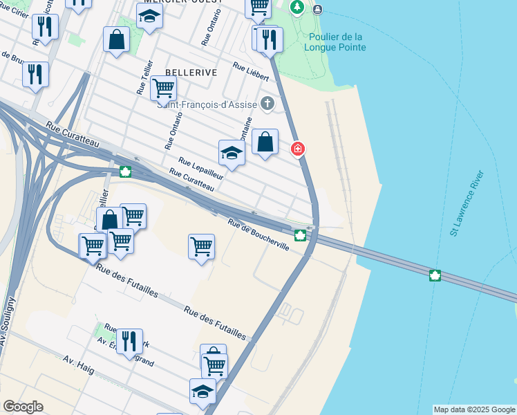 map of restaurants, bars, coffee shops, grocery stores, and more near 7700 Rue de Lavaltrie in Montréal