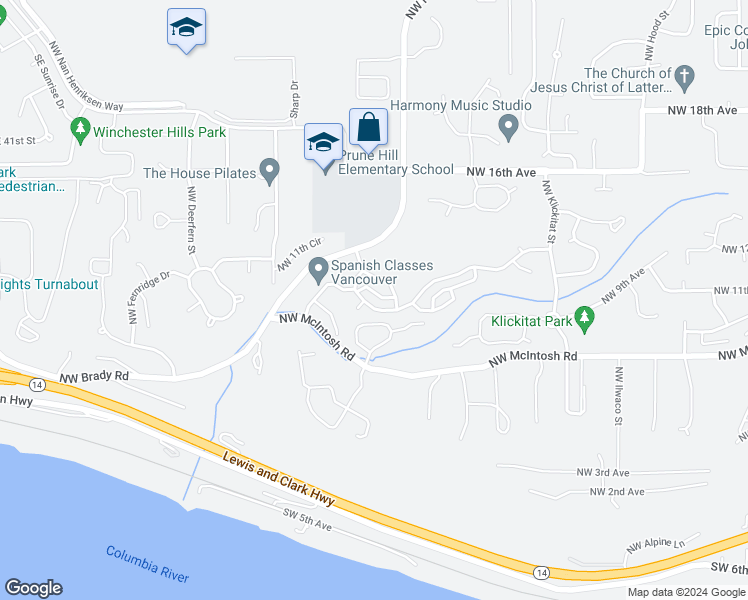 map of restaurants, bars, coffee shops, grocery stores, and more near 4321 Northwest 12th Avenue in Camas