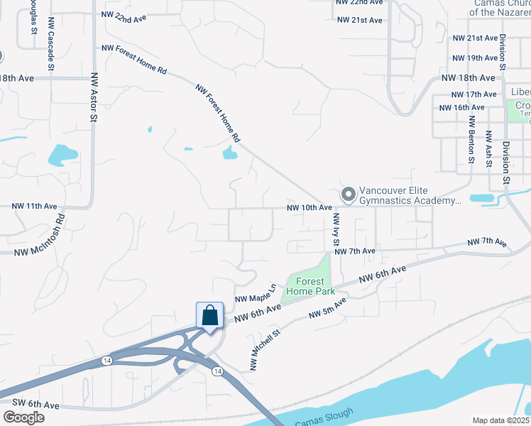 map of restaurants, bars, coffee shops, grocery stores, and more near 1422 Northwest 10th Avenue in Camas