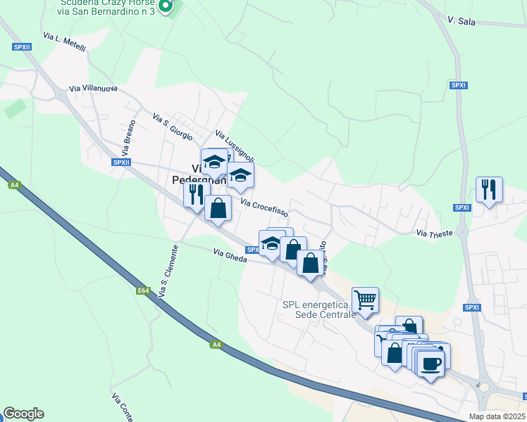 map of restaurants, bars, coffee shops, grocery stores, and more near 24 Via E. Montale in Villa Pedergnano