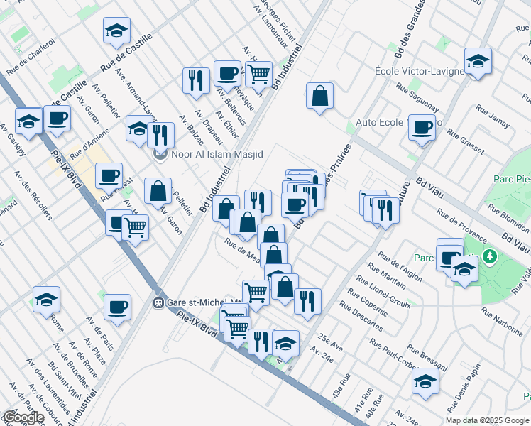 map of restaurants, bars, coffee shops, grocery stores, and more near in Montreal