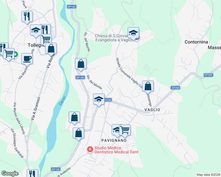 map of restaurants, bars, coffee shops, grocery stores, and more near 4 Strada Ciapeia in Biella