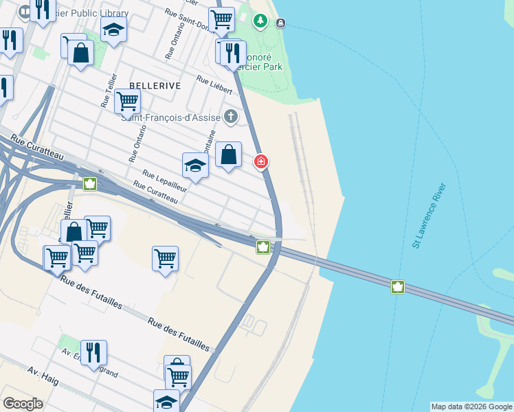 map of restaurants, bars, coffee shops, grocery stores, and more near 7805 Rue Lecourt in Montréal