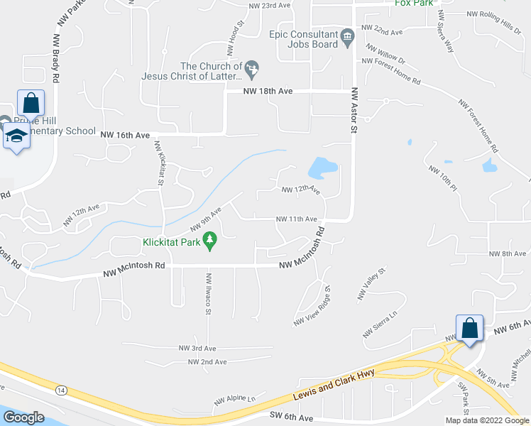 map of restaurants, bars, coffee shops, grocery stores, and more near 2943 Northwest 11th Avenue in Camas