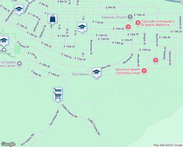 map of restaurants, bars, coffee shops, grocery stores, and more near 1314 East 19th Street in The Dalles