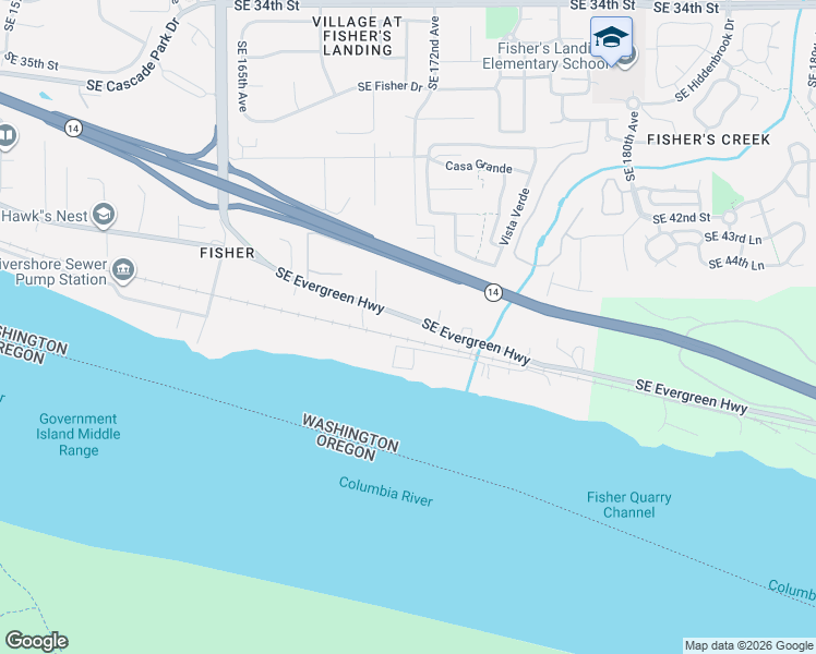 map of restaurants, bars, coffee shops, grocery stores, and more near 17005 Southeast Evergreen Highway in Vancouver