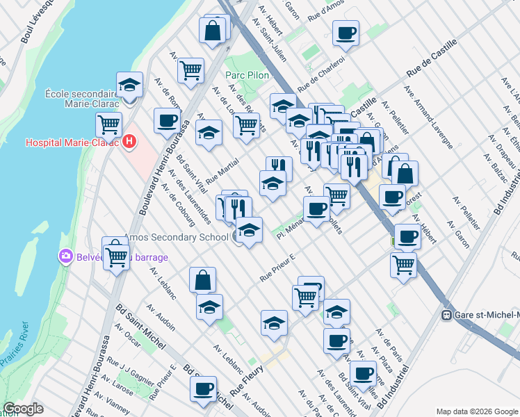 map of restaurants, bars, coffee shops, grocery stores, and more near 3769 Rue Monselet in Montréal