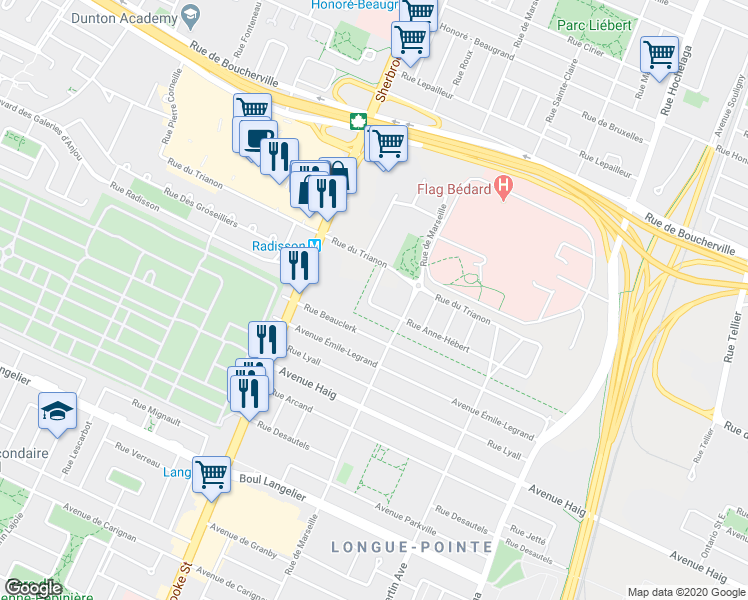 map of restaurants, bars, coffee shops, grocery stores, and more near 3099 Rue Anne-Hébert in Montréal