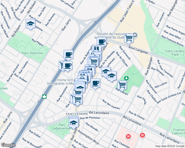 map of restaurants, bars, coffee shops, grocery stores, and more near in Montreal
