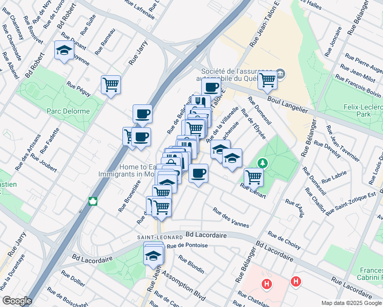 map of restaurants, bars, coffee shops, grocery stores, and more near 6060 Rue Jean-Talon Est in Montréal