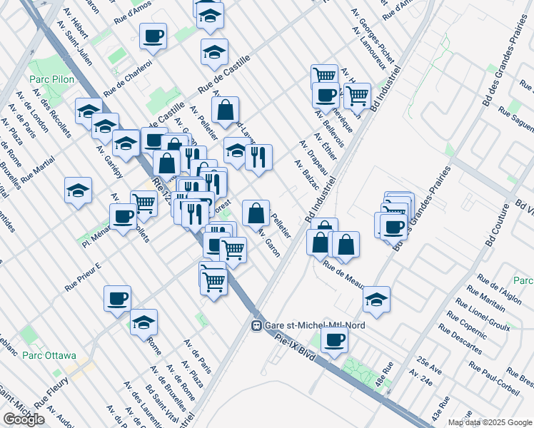 map of restaurants, bars, coffee shops, grocery stores, and more near in Montreal