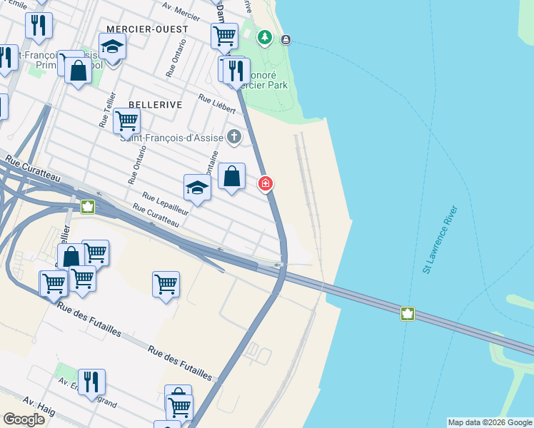 map of restaurants, bars, coffee shops, grocery stores, and more near 825 Rue de Bruxelles in Montréal