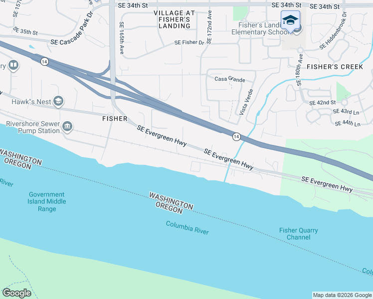map of restaurants, bars, coffee shops, grocery stores, and more near 16911 Southeast Evergreen Highway in Vancouver