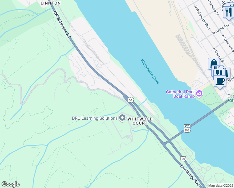 map of restaurants, bars, coffee shops, grocery stores, and more near 9191 Northwest Germantown Road in Portland