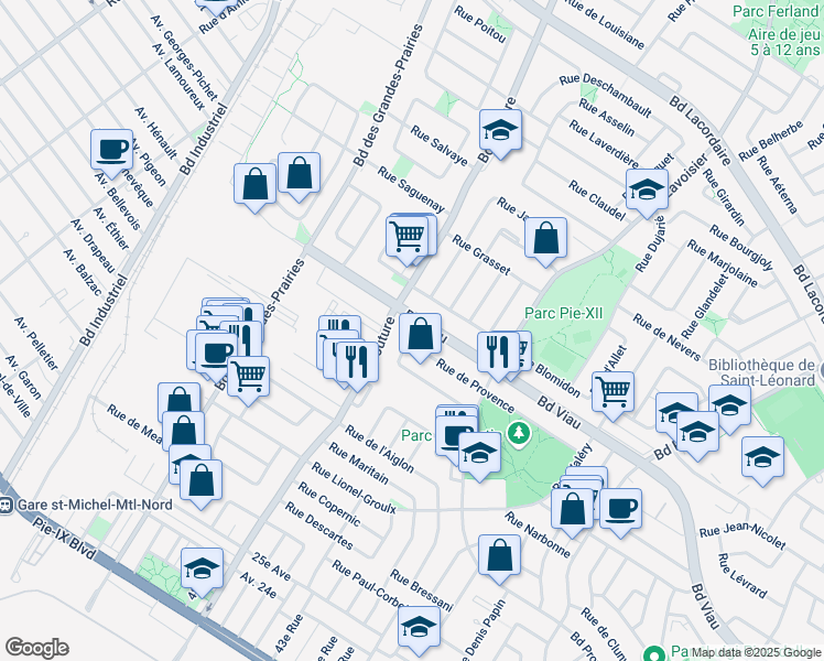 map of restaurants, bars, coffee shops, grocery stores, and more near Émile Nelligan Street in Montreal