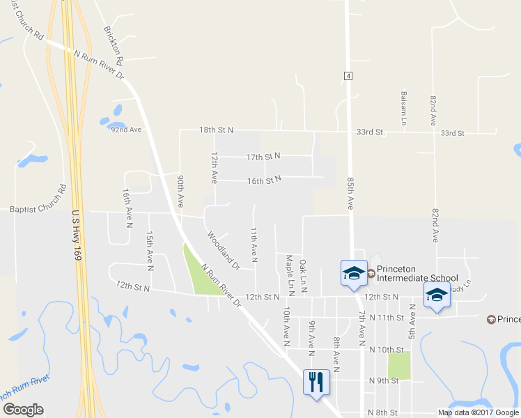 map of restaurants, bars, coffee shops, grocery stores, and more near 1232 11th Avenue North in Princeton