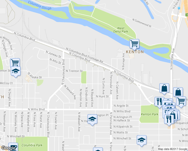 map of restaurants, bars, coffee shops, grocery stores, and more near 9014 N Bayard Ave in Portland