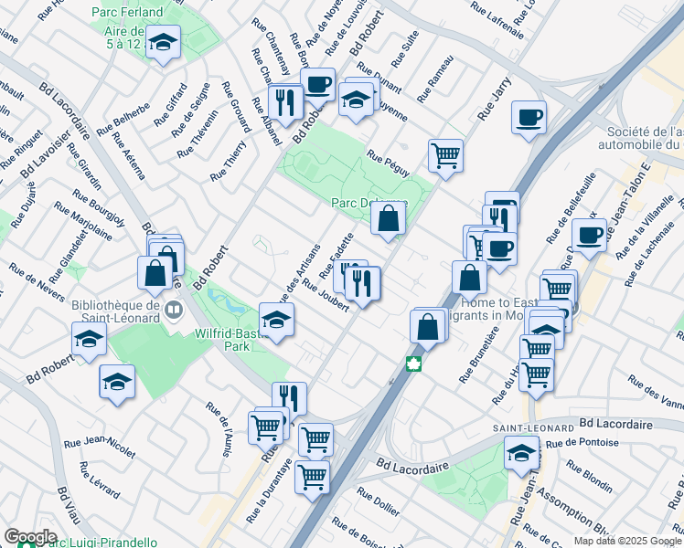 map of restaurants, bars, coffee shops, grocery stores, and more near 5725 Rue Georges-Corbeil in Montréal