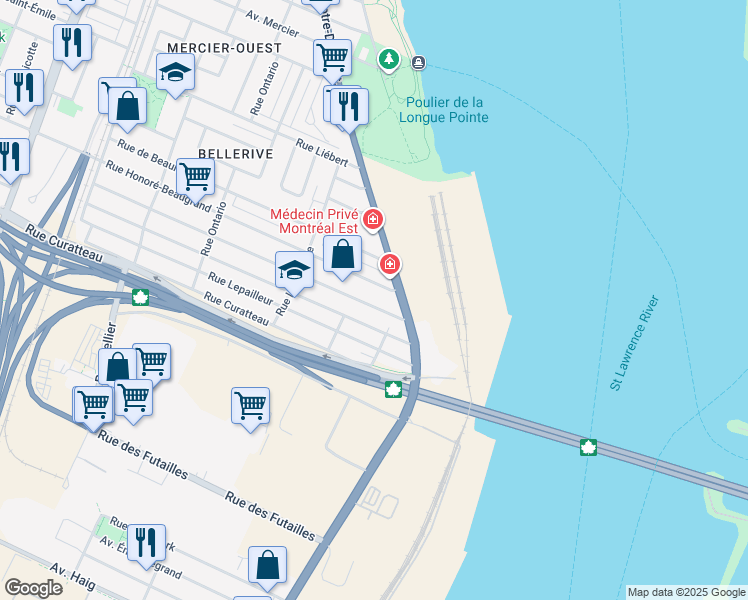 map of restaurants, bars, coffee shops, grocery stores, and more near 1055 Rue de Bruxelles in Montréal