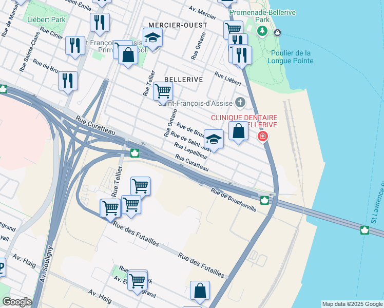 map of restaurants, bars, coffee shops, grocery stores, and more near 1870 Rue Lepailleur in Montréal