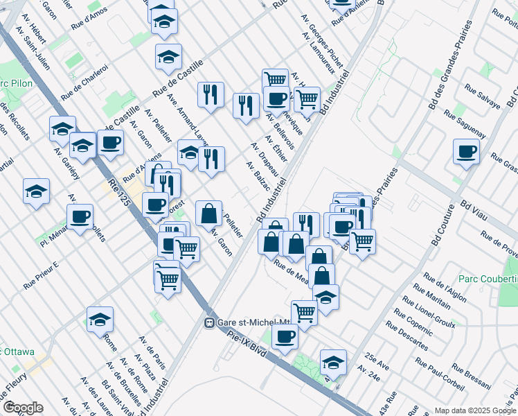 map of restaurants, bars, coffee shops, grocery stores, and more near in Montreal