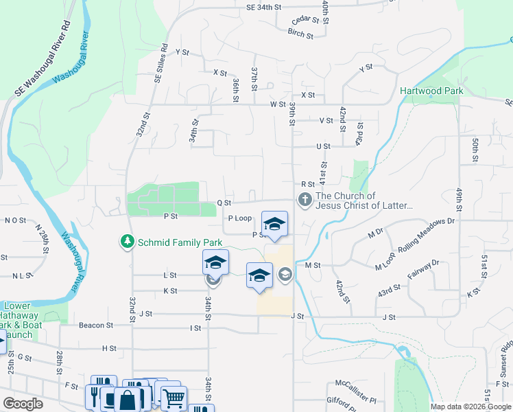 map of restaurants, bars, coffee shops, grocery stores, and more near 3635 P Loop in Washougal