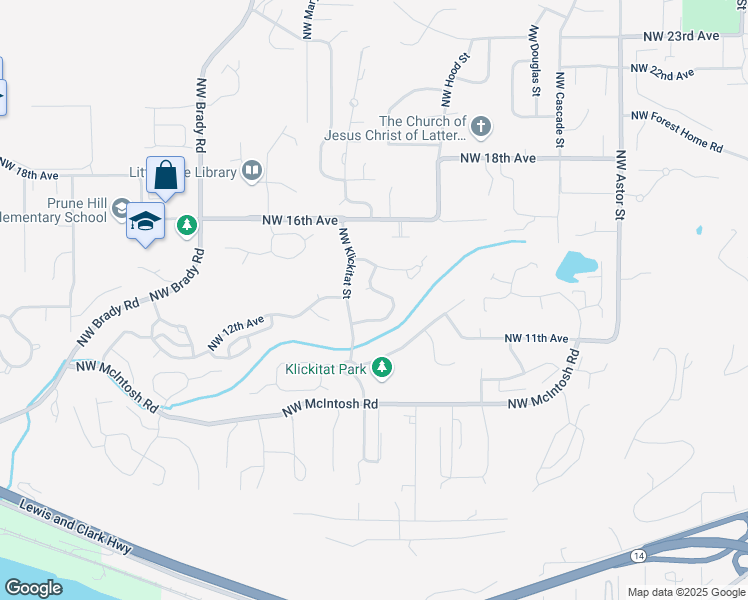 map of restaurants, bars, coffee shops, grocery stores, and more near 1125 Northwest Klickitat Lane in Camas