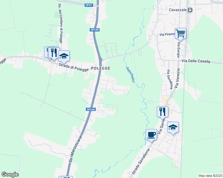 map of restaurants, bars, coffee shops, grocery stores, and more near 34 Via Giuseppe Giulietti in Vicenza