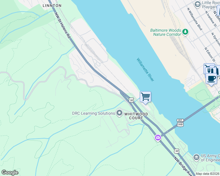 map of restaurants, bars, coffee shops, grocery stores, and more near 9244 Northwest Germantown Road in Portland