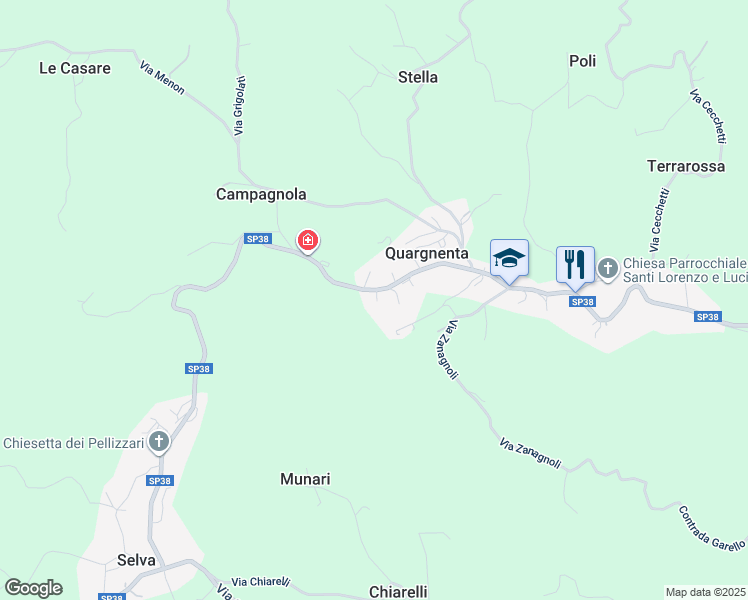 map of restaurants, bars, coffee shops, grocery stores, and more near 43 Via Duello in Quargnenta