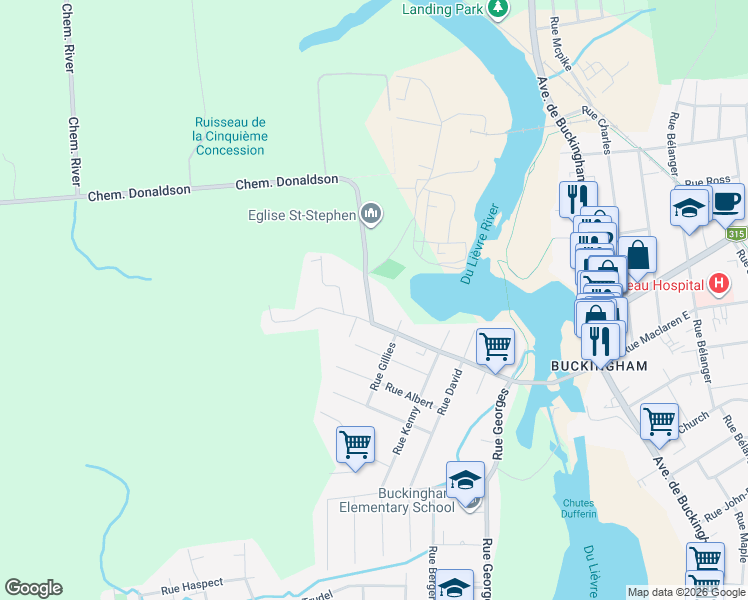 map of restaurants, bars, coffee shops, grocery stores, and more near 15 Chemin Donaldson in Gatineau