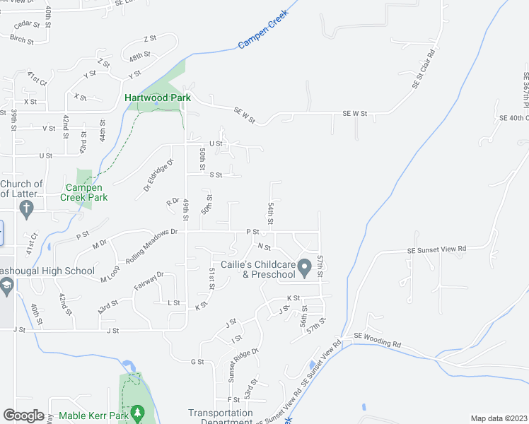 map of restaurants, bars, coffee shops, grocery stores, and more near 1805 54th Street in Washougal
