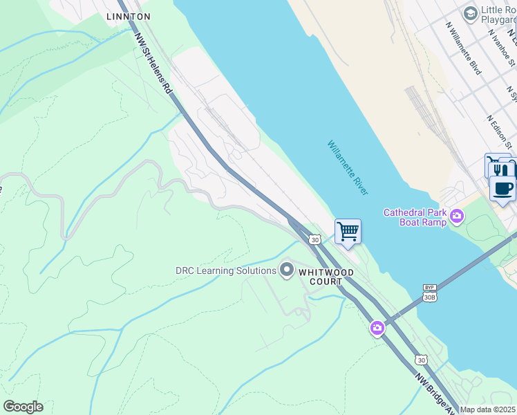 map of restaurants, bars, coffee shops, grocery stores, and more near 9215 Northwest Germantown Road in Portland