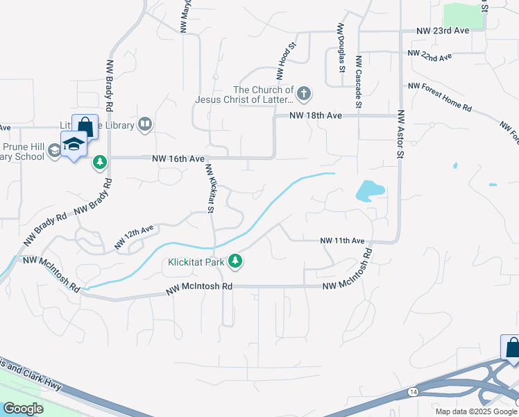 map of restaurants, bars, coffee shops, grocery stores, and more near 1200 Northwest Klickitat Lane in Camas