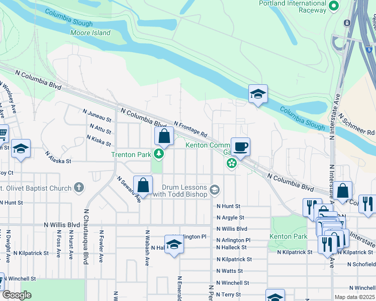 map of restaurants, bars, coffee shops, grocery stores, and more near 9007 North Curtis Avenue in Portland