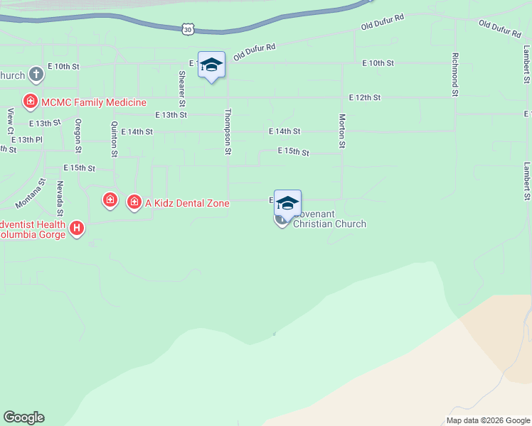 map of restaurants, bars, coffee shops, grocery stores, and more near East 18th Street in The Dalles