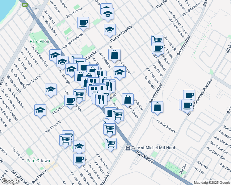 map of restaurants, bars, coffee shops, grocery stores, and more near 4229 Rue Forest in Montréal