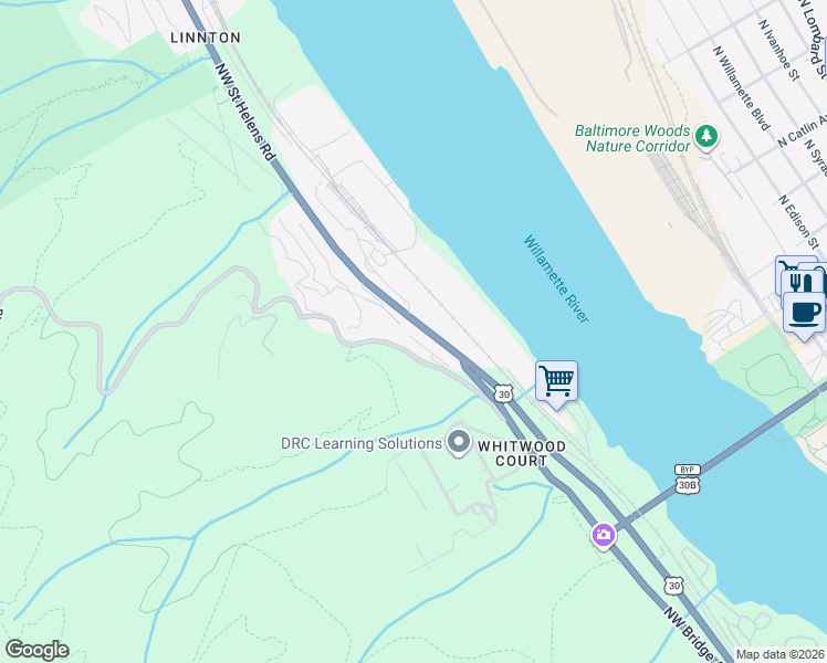 map of restaurants, bars, coffee shops, grocery stores, and more near 9244 Northwest Germantown Road in Portland