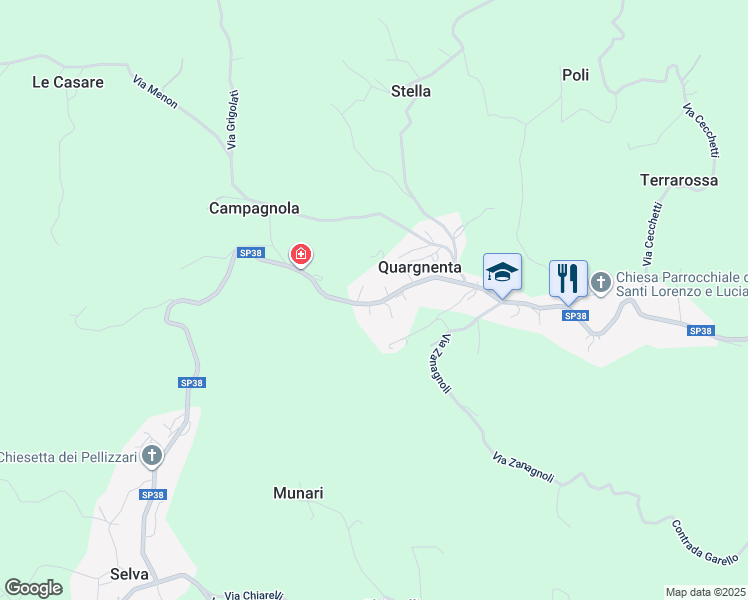 map of restaurants, bars, coffee shops, grocery stores, and more near 43 Via Duello in Quargnenta