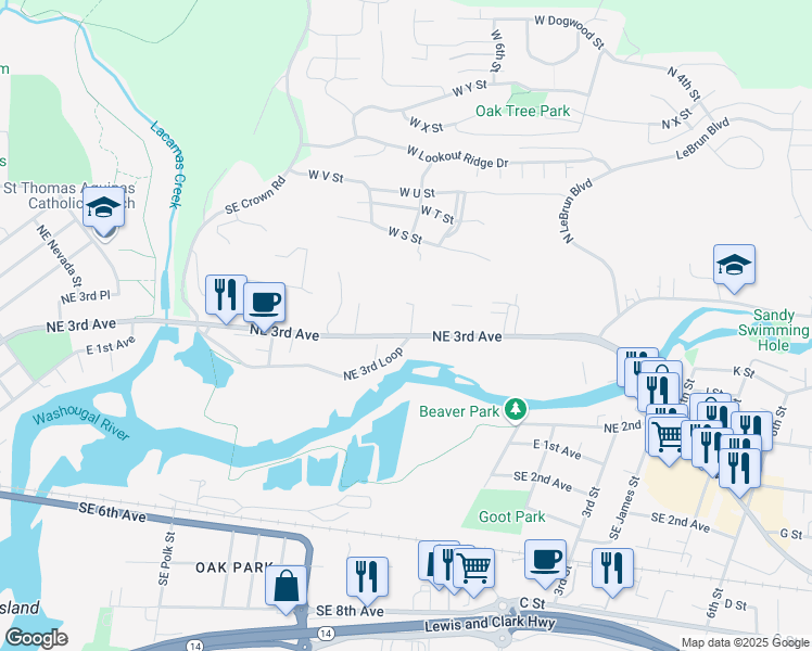 map of restaurants, bars, coffee shops, grocery stores, and more near 325 Northeast Wedgewood Court in Camas