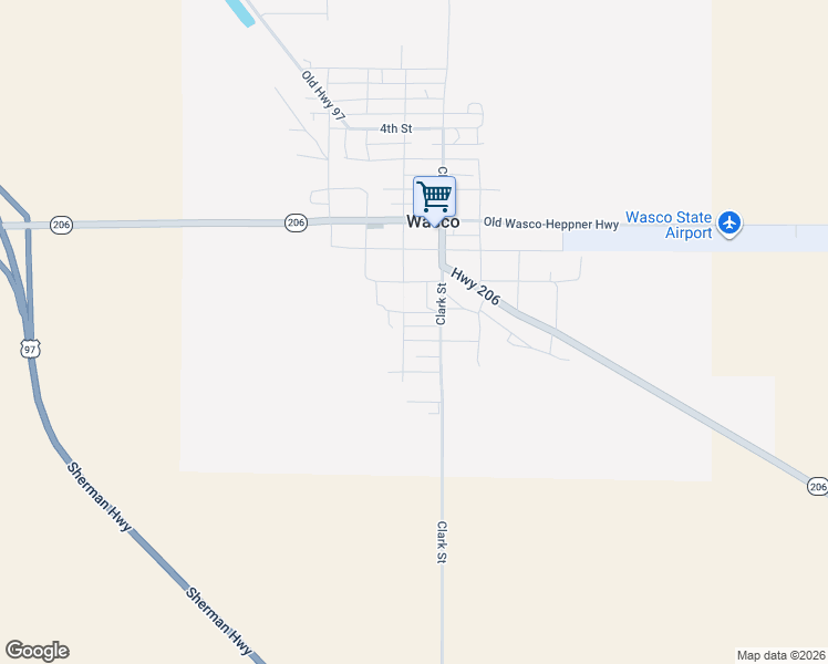 map of restaurants, bars, coffee shops, grocery stores, and more near 1215 Biggs Street in Wasco